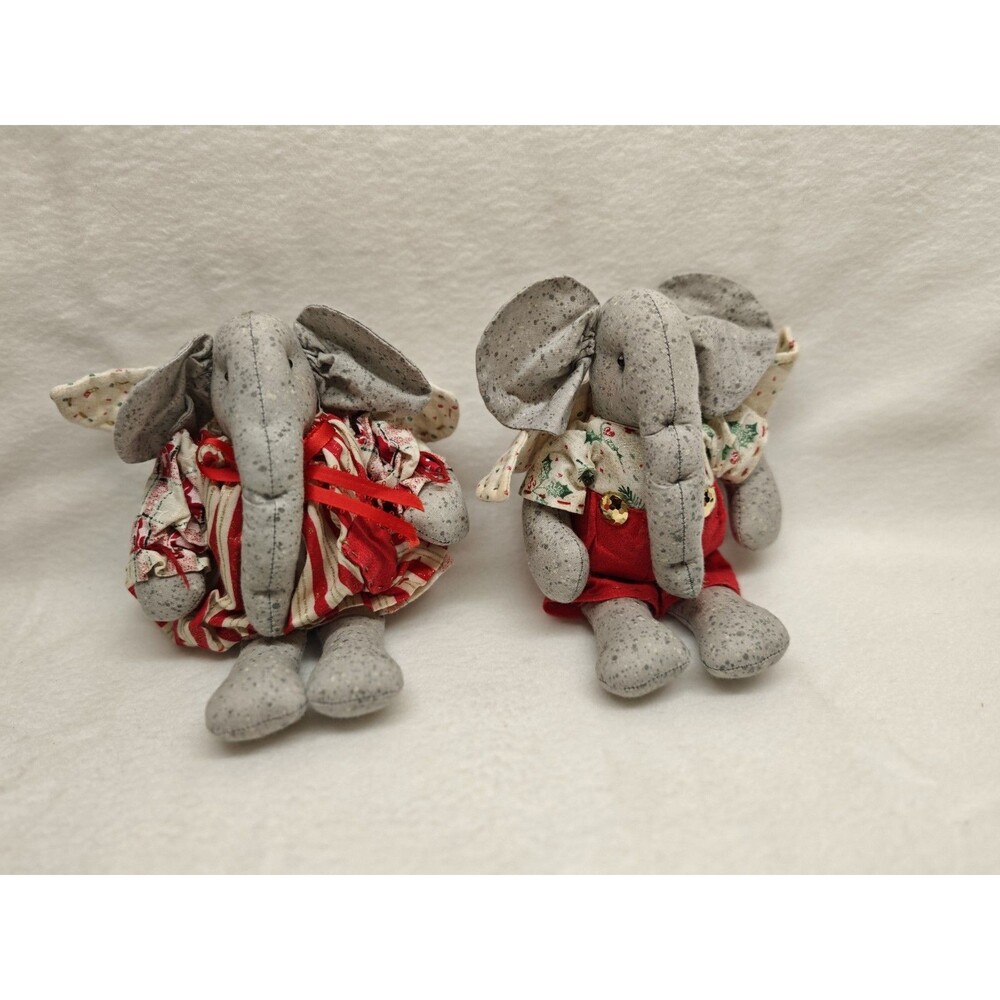 Vintage Handmade Elephant Angel Christmas Ornaments Set Primitive Folk Art Decor